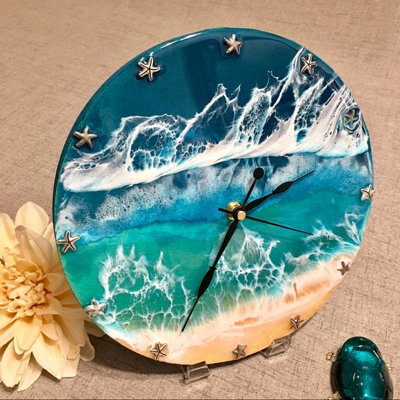 Resin 3D Beach Ocean Clock Wall Art Decor - Picture 2 of 8